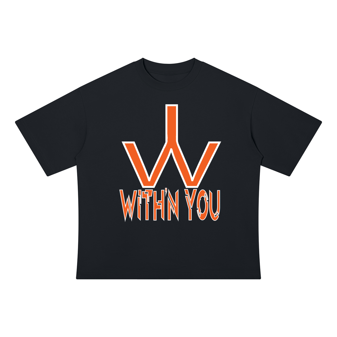 "WITH'N YOU" LOGO - WHITE/ORANGE - Unisex Drop Shoulder Cotton T-Shirt