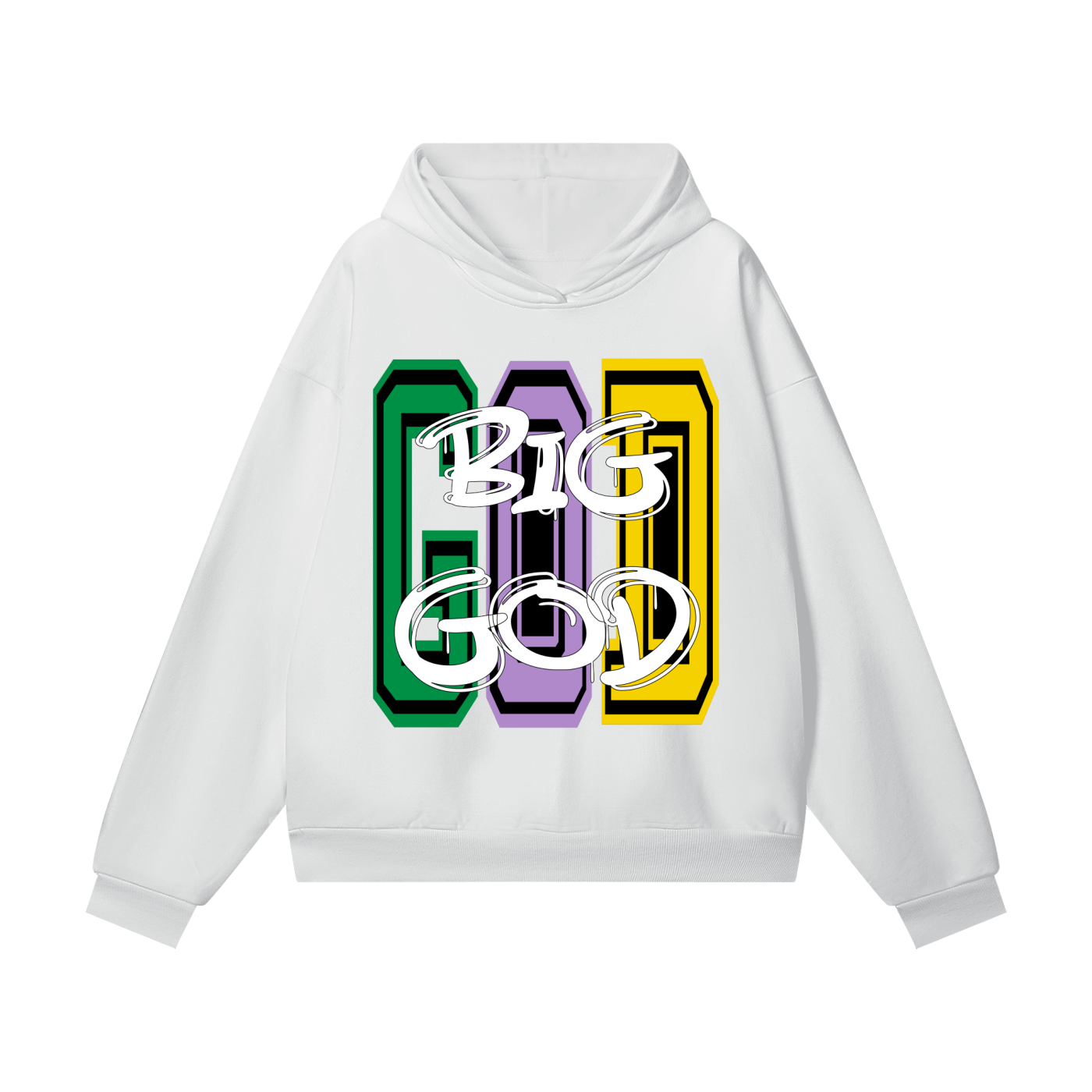 "BIG GOD" - MARDI GRAS - Heavyweight Hidden Pocket Fleece Hoodie