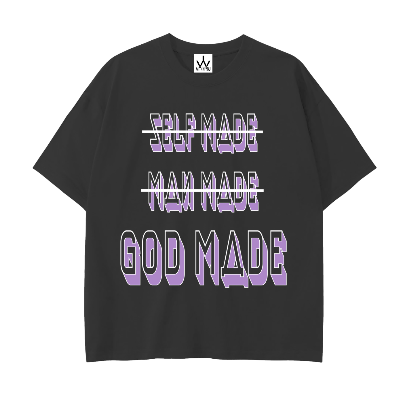 "GOD MADE" - WHITE/PURPLE - Drop Shoulder Cotton T-Shirt