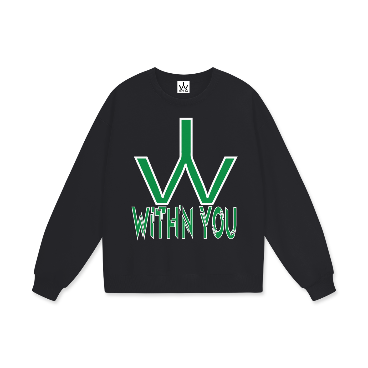 "WITH'N YOU" LOGO - WHITE/GREEN - Heavyweight Drop Shoulder Sweatshirt