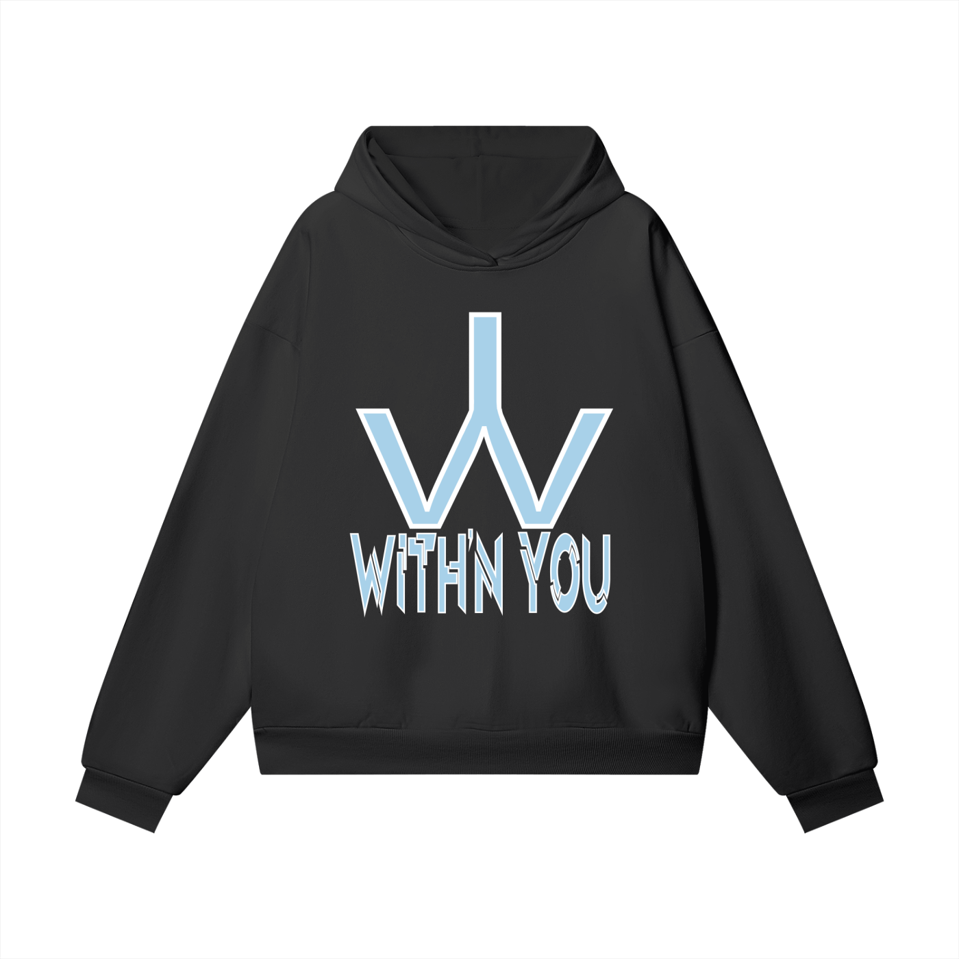 "WITH'N YOU" LOGO - WHITE/CAROLINA BLUE - Heavyweight Hidden Pocket Fleece Hoodie