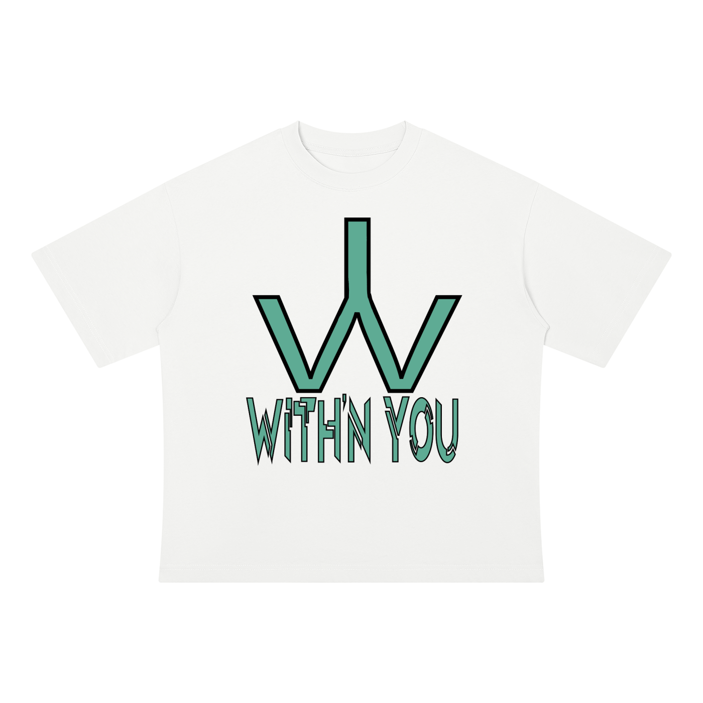 "WITH'N YOU" LOGO - BACK/TEAL - Unisex Drop Shoulder Cotton T-Shirt