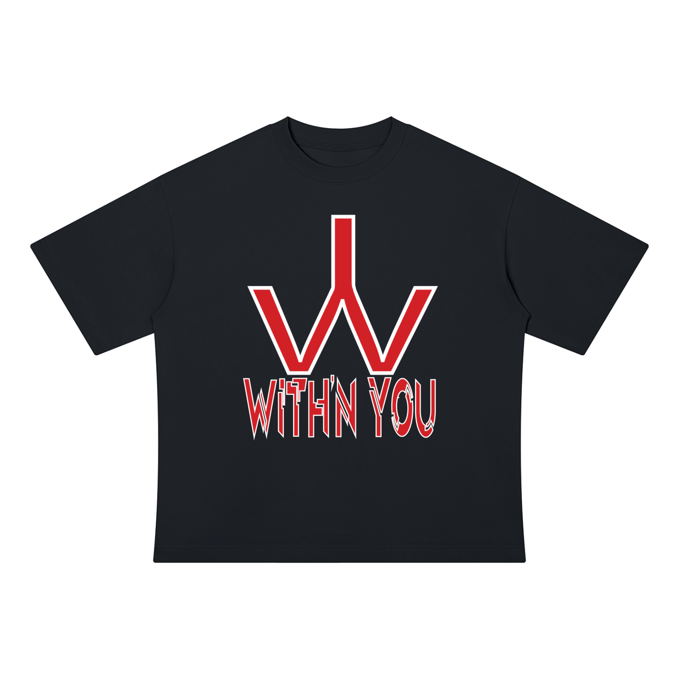 "WITH'N YOU" LOGO - WHITE/RED - Unisex Drop Shoulder Cotton T-Shirt