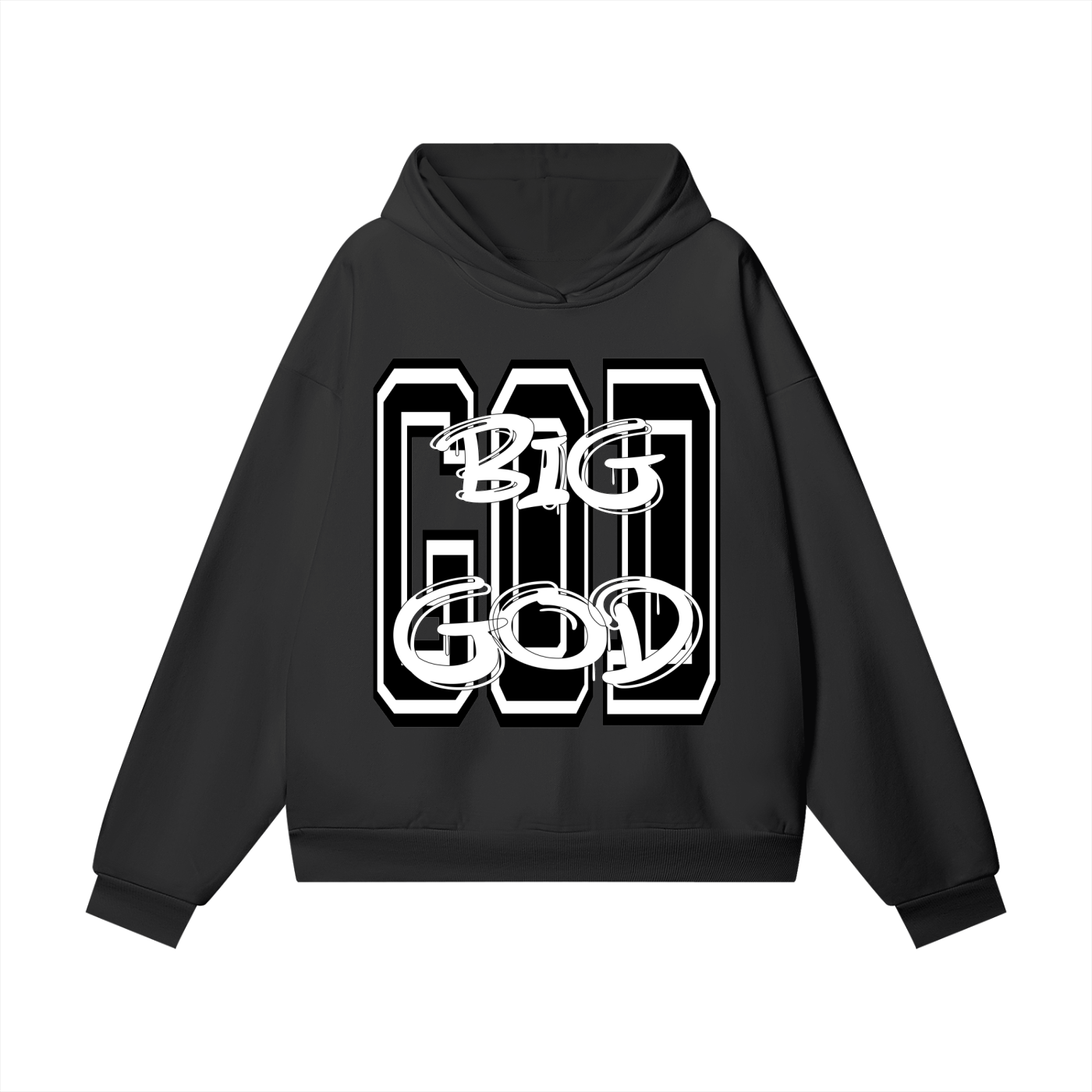 "BIG GOD" - BLACK/WHITE - Heavyweight Hidden Pocket Fleece Hoodie
