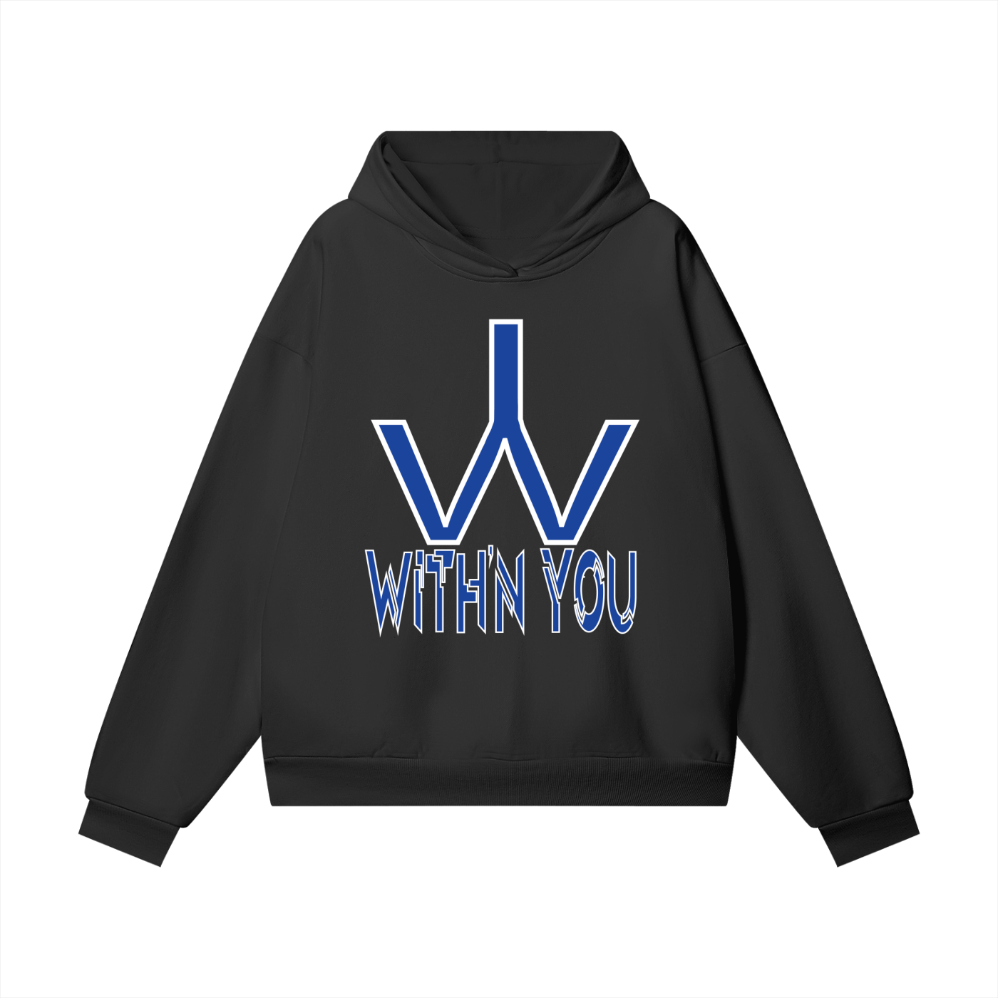 "WITH'N YOU" LOGO - WHITE/BLUE - Heavyweight Hidden Pocket Fleece Hoodie