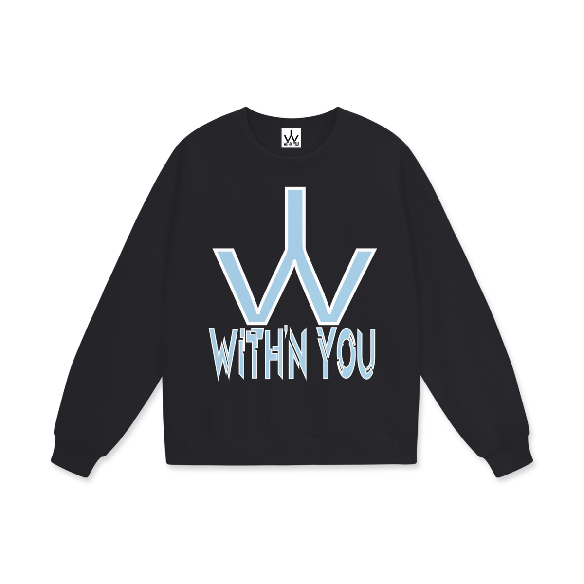 "WITH'N YOU" LOGO - WHITE/CAROLINA BLUE - Heavyweight Drop Shoulder Sweatshirt