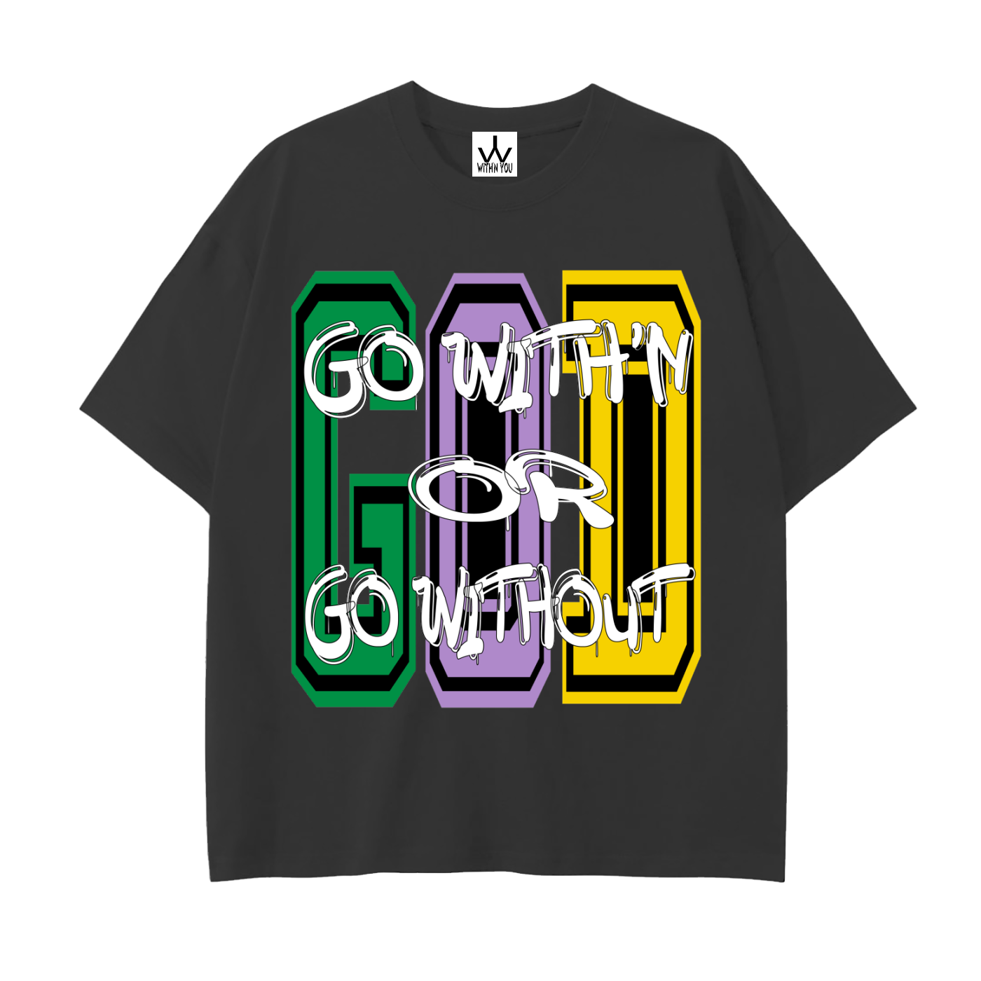 "GO WITH'N" - MARDI GRAS - Drop Shoulder Cotton T-Shirt