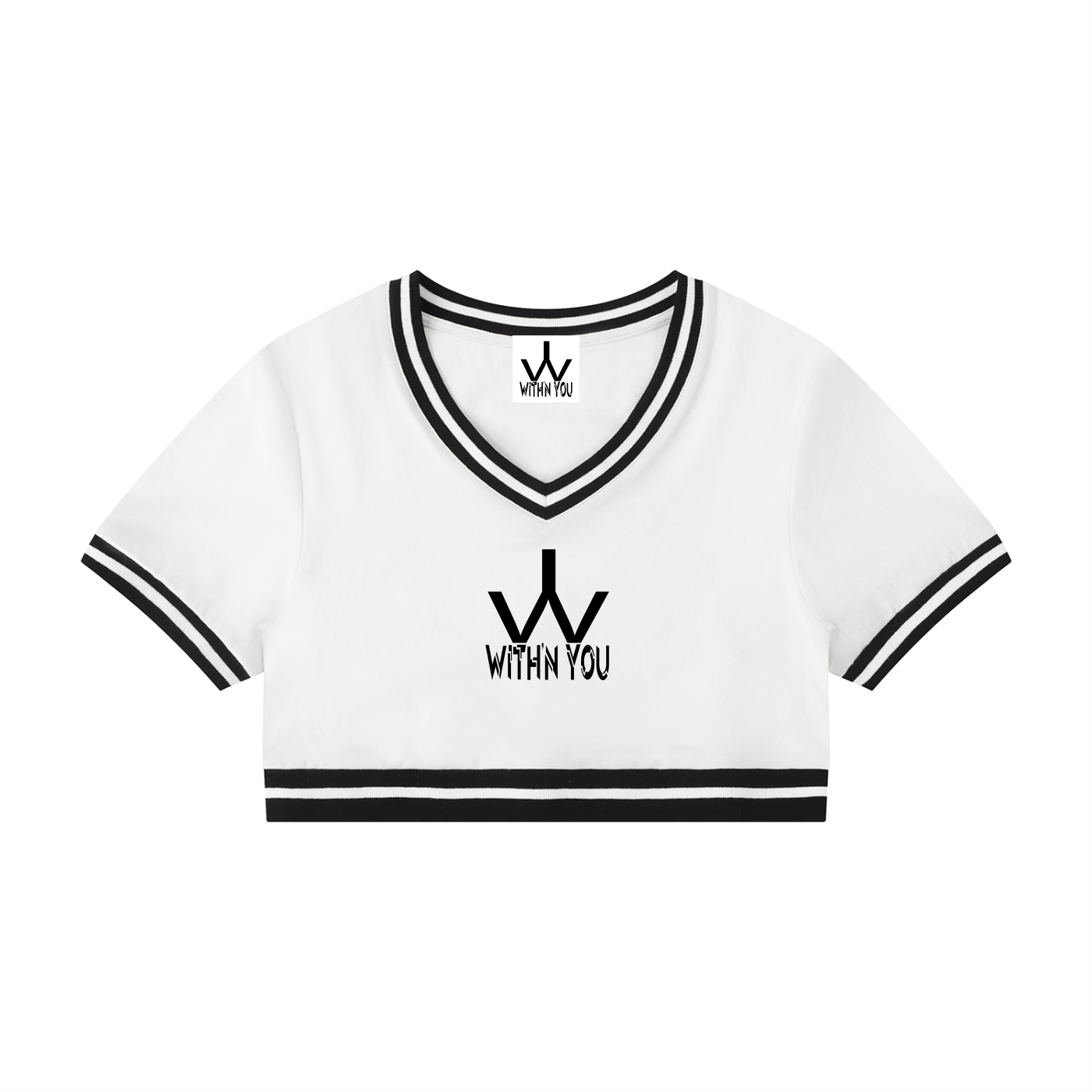 "WITH'N YOU" LOGO - WHITE - Women's Color Block V-Neck Crop T-Shirt