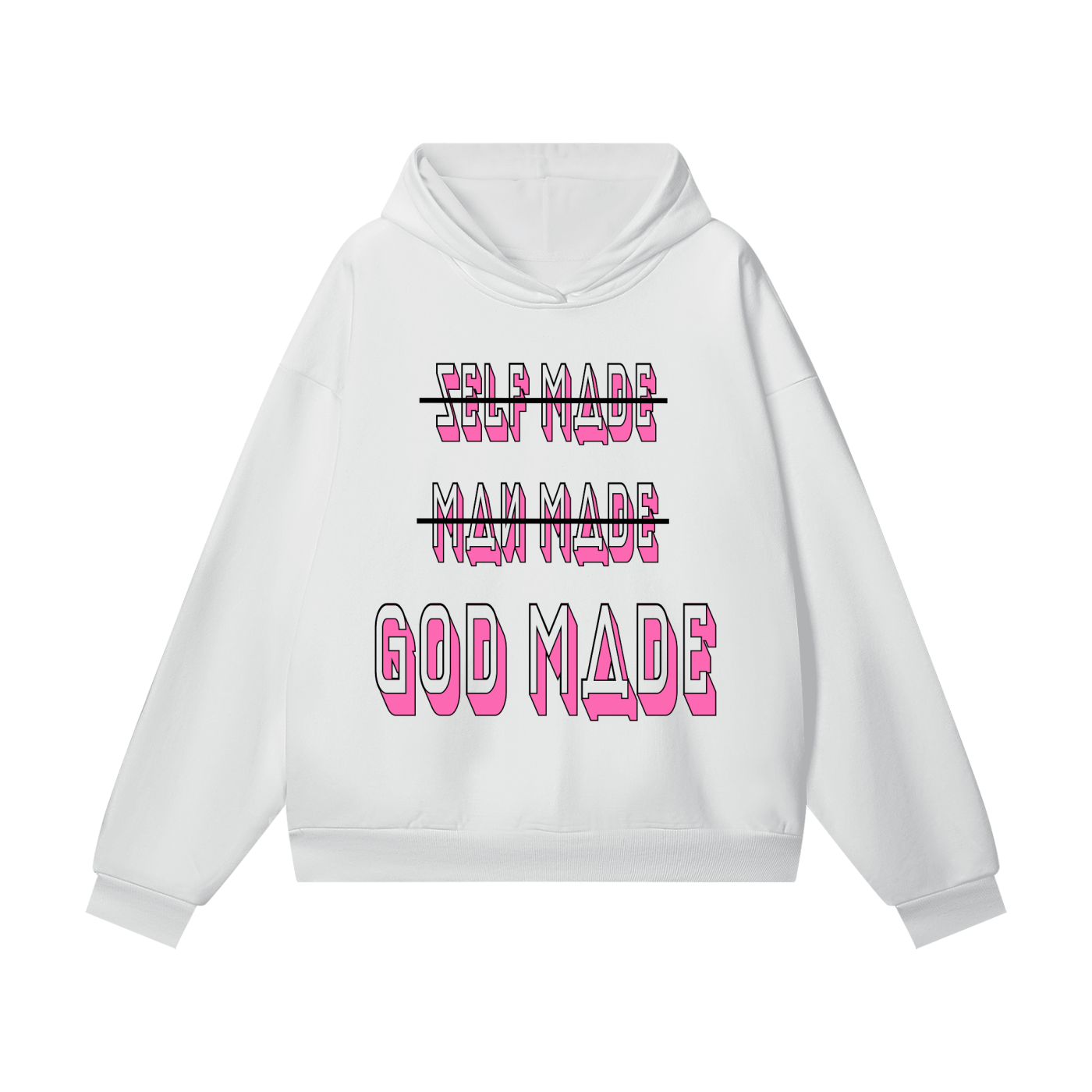 "GOD MADE" - BLACK/PINK - Heavyweight Hidden Pocket Fleece Hoodie