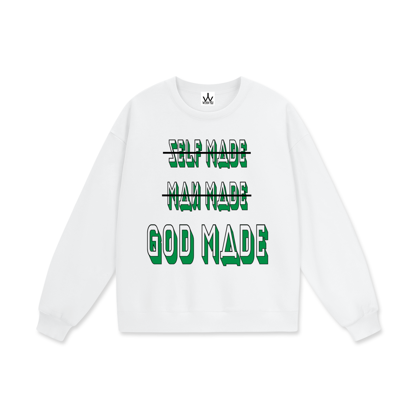 "GOD MADE" - BLACK/GREEN - Heavyweight Drop Shoulder Sweatshirt