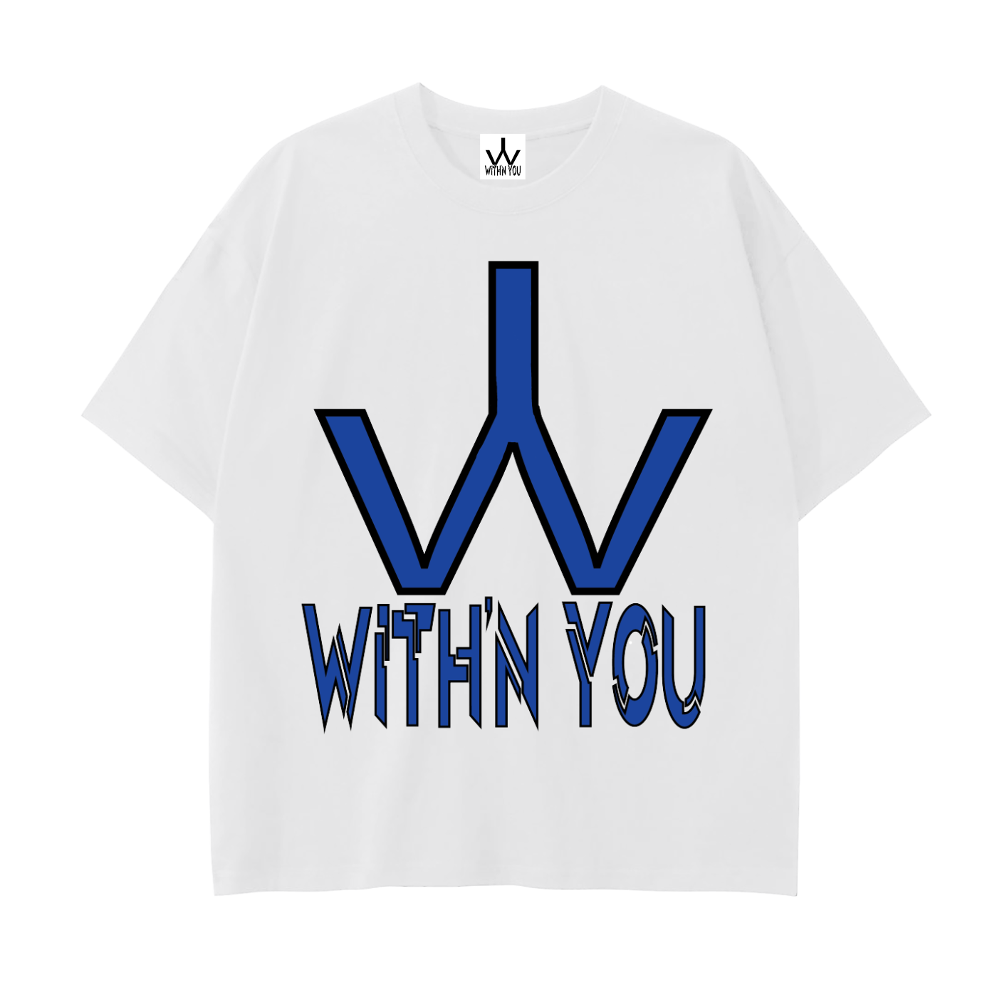 "WITH'N YOU" LOGO - BLACK/BLUE - Drop Shoulder Cotton T-Shirt