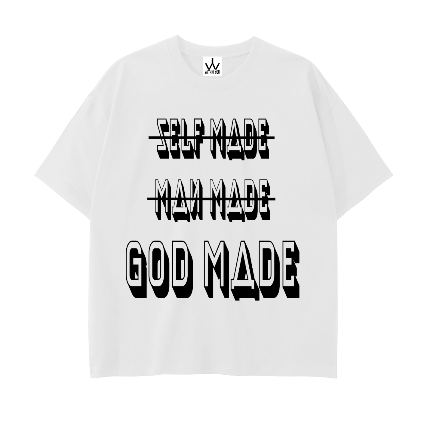 "GOD MADE" - BLACK - Drop Shoulder Cotton T-Shirt