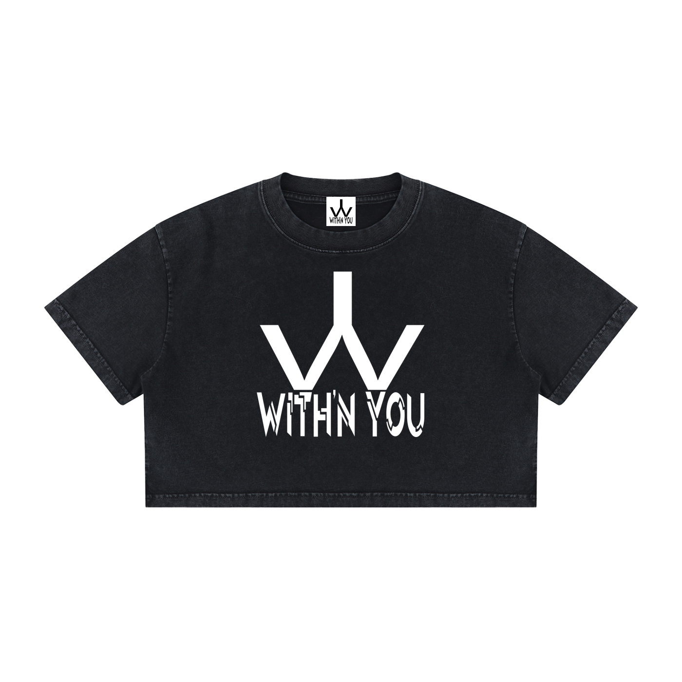 "WITH'N YOU" LOGO - WHITE - Women's Mineral Wash Cotton Crop T-Shirt
