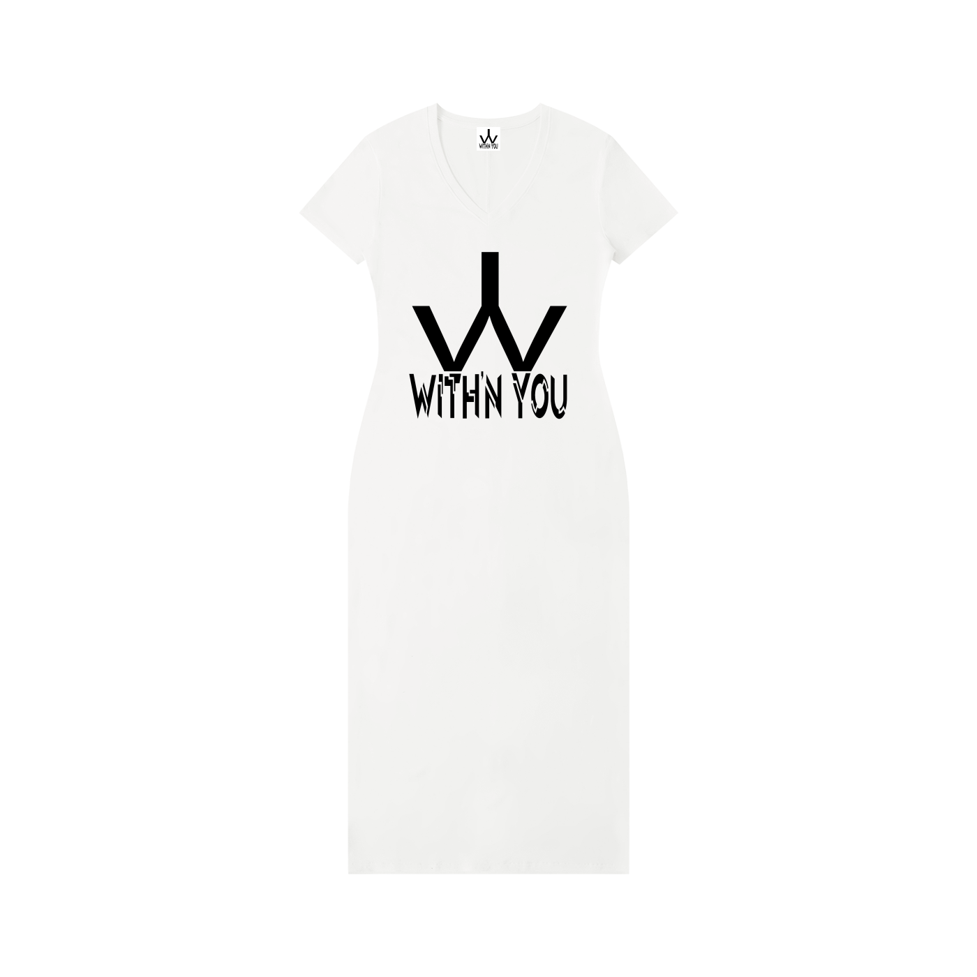 "WITH'N YOU" LOGO - WHITE -Women's V-Neck Short Sleeve Maxi Dress