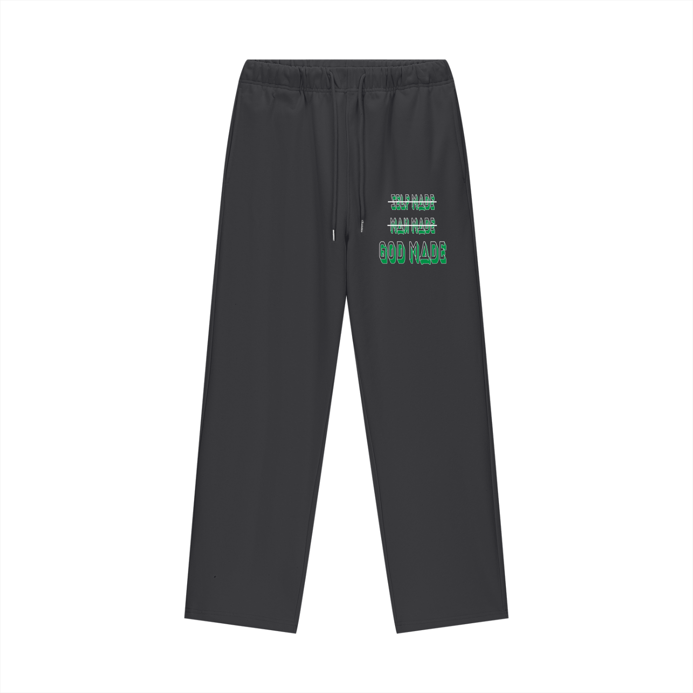 "GOD MADE" - WHITE/GREEN - Heavyweight Fleece Straight Leg Pants