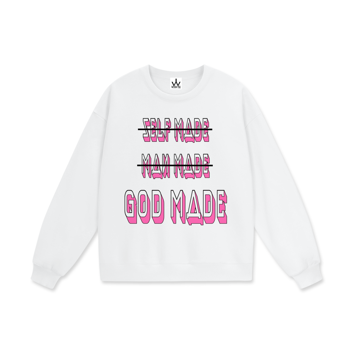 "GOD MADE" - BLACK/PINK - Heavyweight Drop Shoulder Sweatshirt