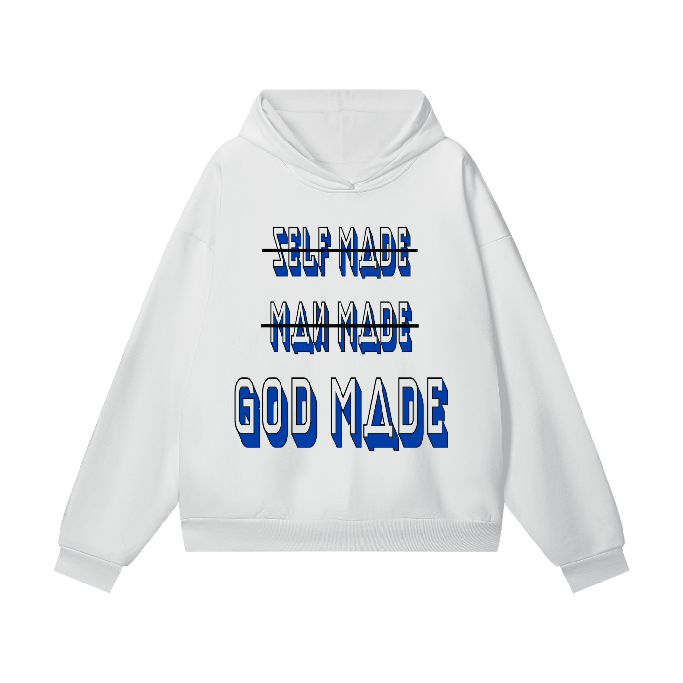 "GOD MADE" - BLACK/BLUE - Heavyweight Hidden Pocket Fleece Hoodie