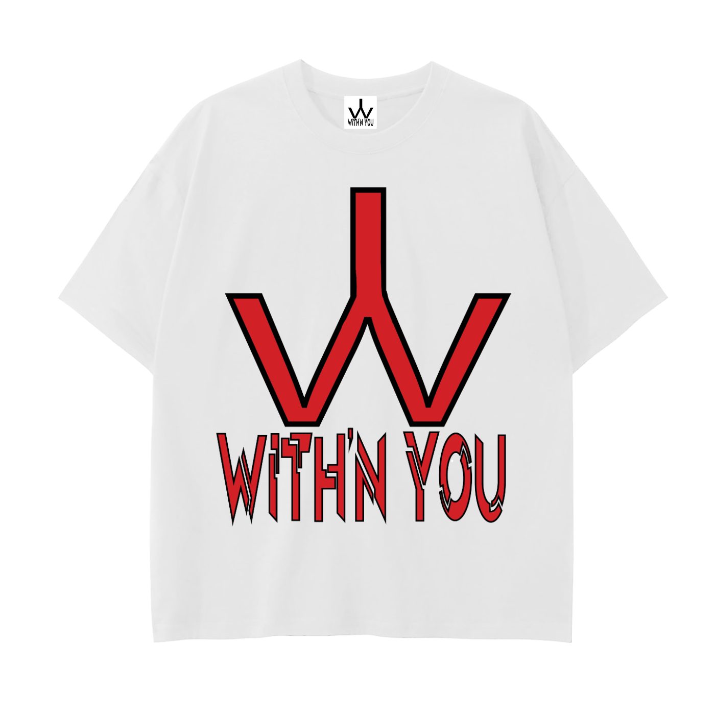 "WITH'N YOU" LOGO - BLACK/RED - Drop Shoulder Cotton T-Shirt