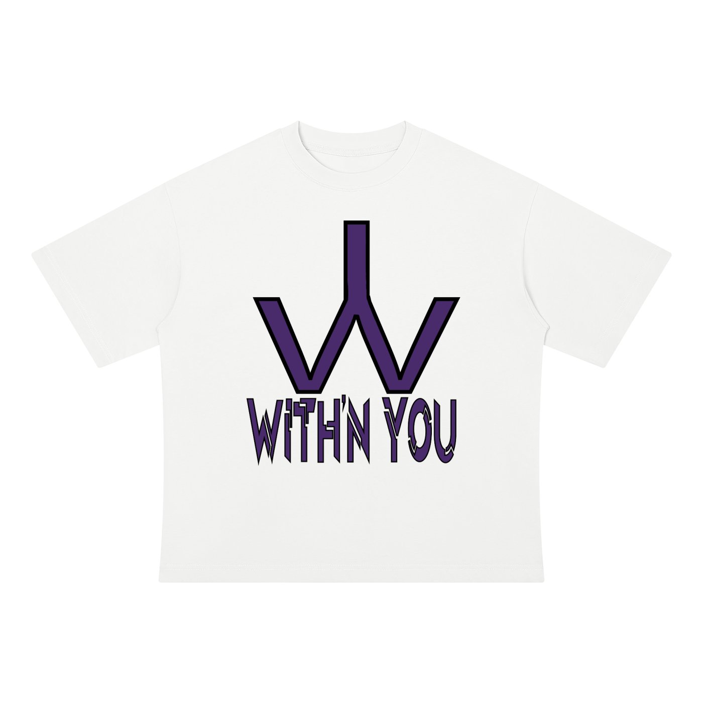 "WITH'N YOU" LOGO - BLACK/PURPLE - Unisex Drop Shoulder Cotton T-Shirt