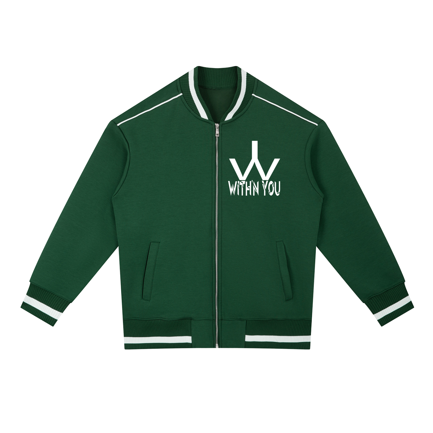 "WITH'N YOU" LOGO - WHITE - Contrast Piping Zip Bomber Jacket