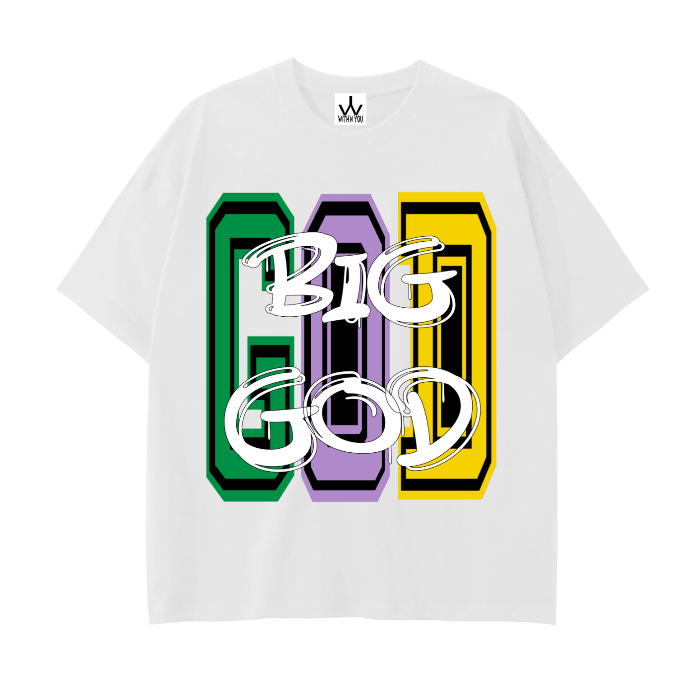 "BIG GOD" - MARDI GRAS -  Drop Shoulder Cotton T-Shirt