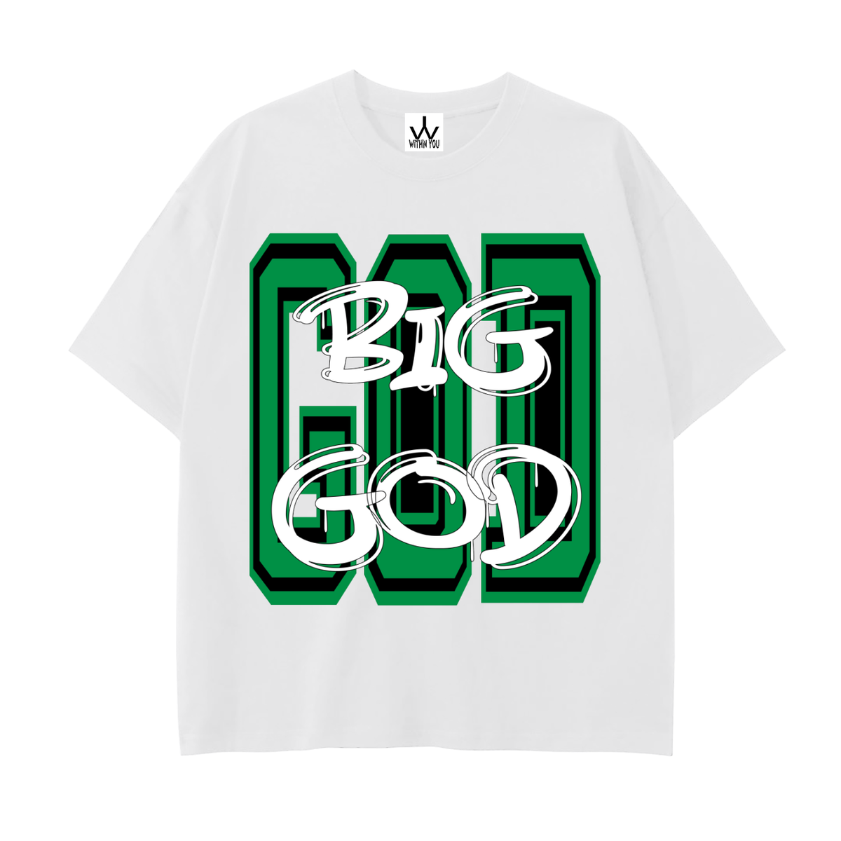 "BIG GOD" - GREEN - Drop Shoulder Cotton T-Shirt