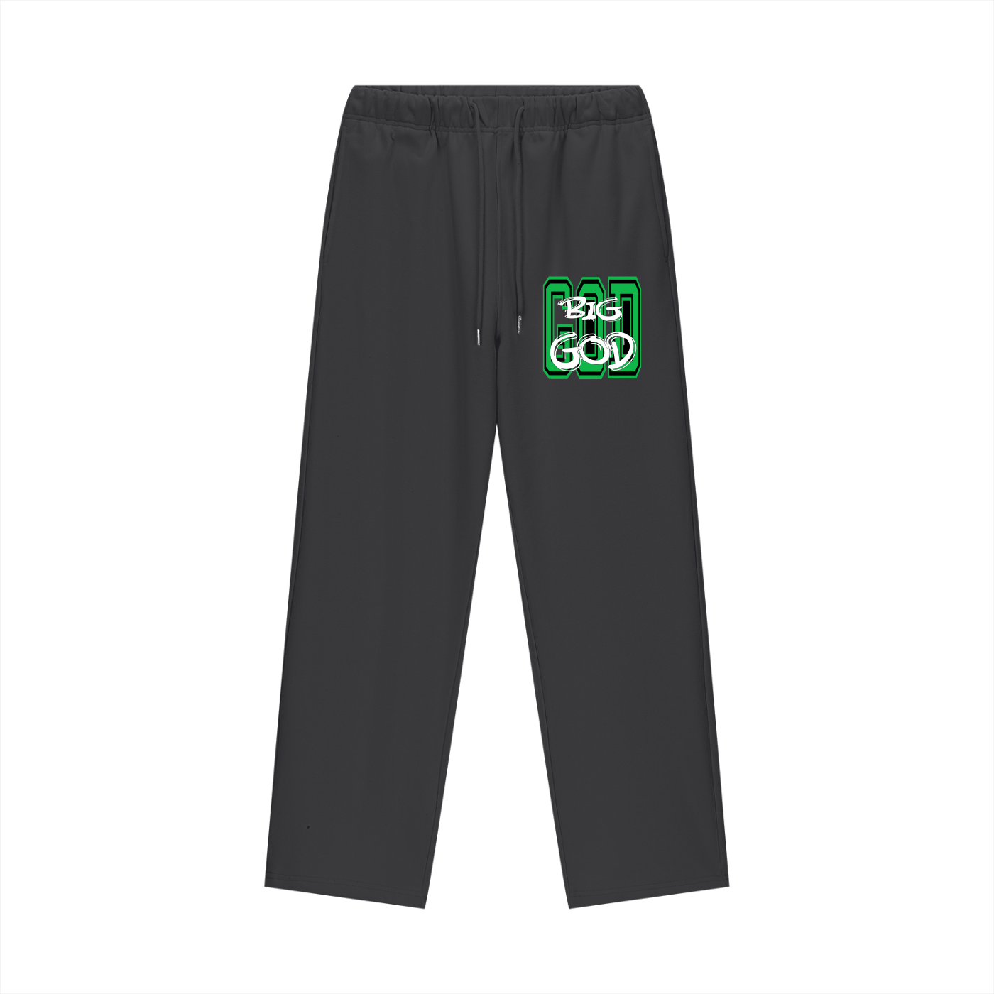 "BIG GOD" - BLACK/GREEN - Heavyweight Fleece Straight Leg Pants