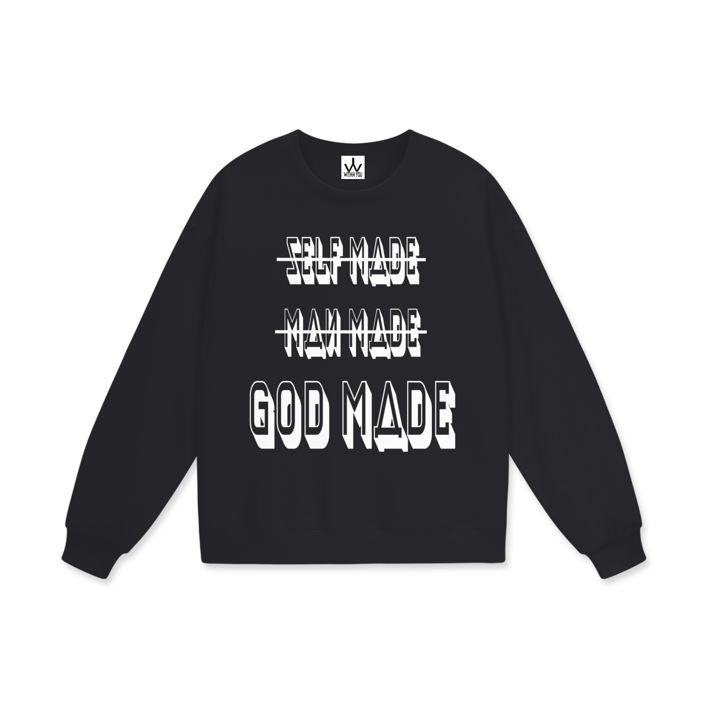 "GOD MADE" - WHITE - Heavyweight Drop Shoulder Sweatshirt