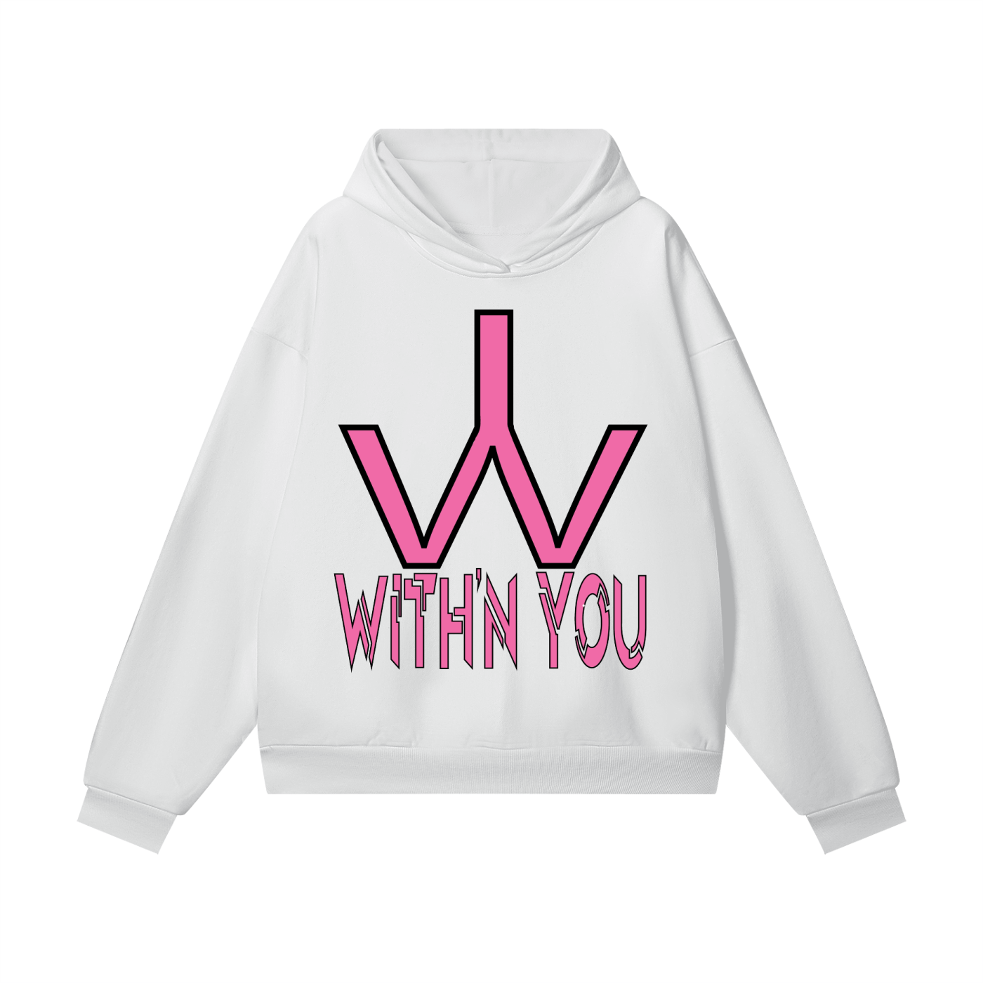 "WITH'N YOU" LOGO - BLACK/PINK - Heavyweight Hidden Pocket Fleece Hoodie