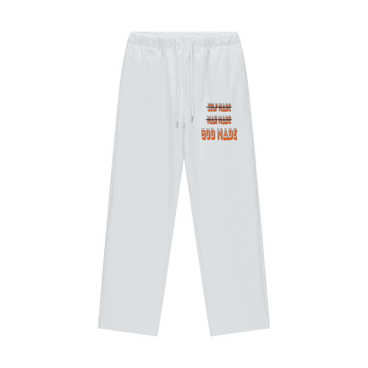 "GOD MADE" - BLACK/ORANGE - Heavyweight Fleece Straight Leg Pants