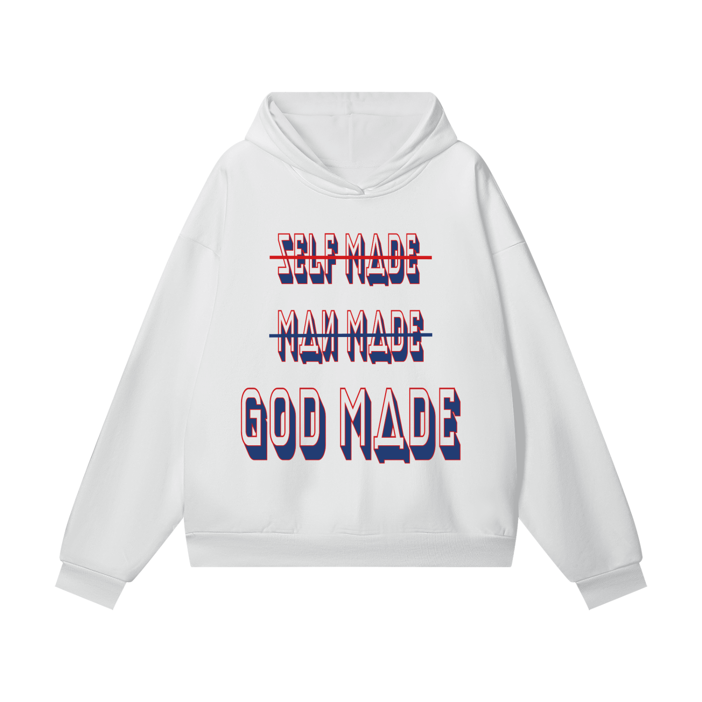 "GOD MADE" - RED/BLUE - Heavyweight Hidden Pocket Fleece Hoodie