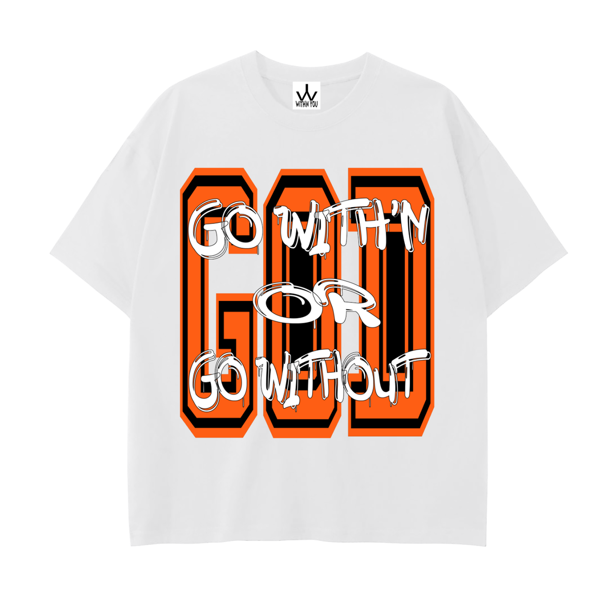 "GO WITH'N" - ORANGE - Drop Shoulder Cotton T-Shirt