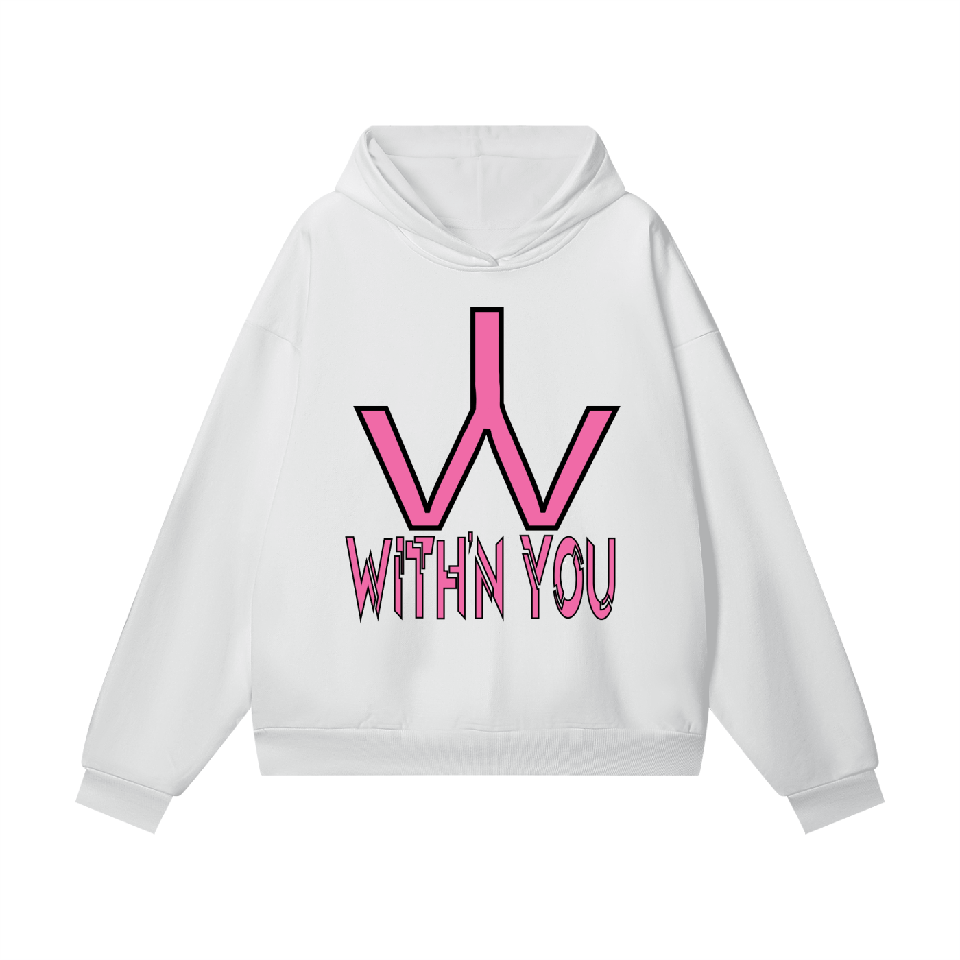 "WITH'N YOU" LOGO - BLACK/PINK - Heavyweight Hidden Pocket Fleece Hoodie