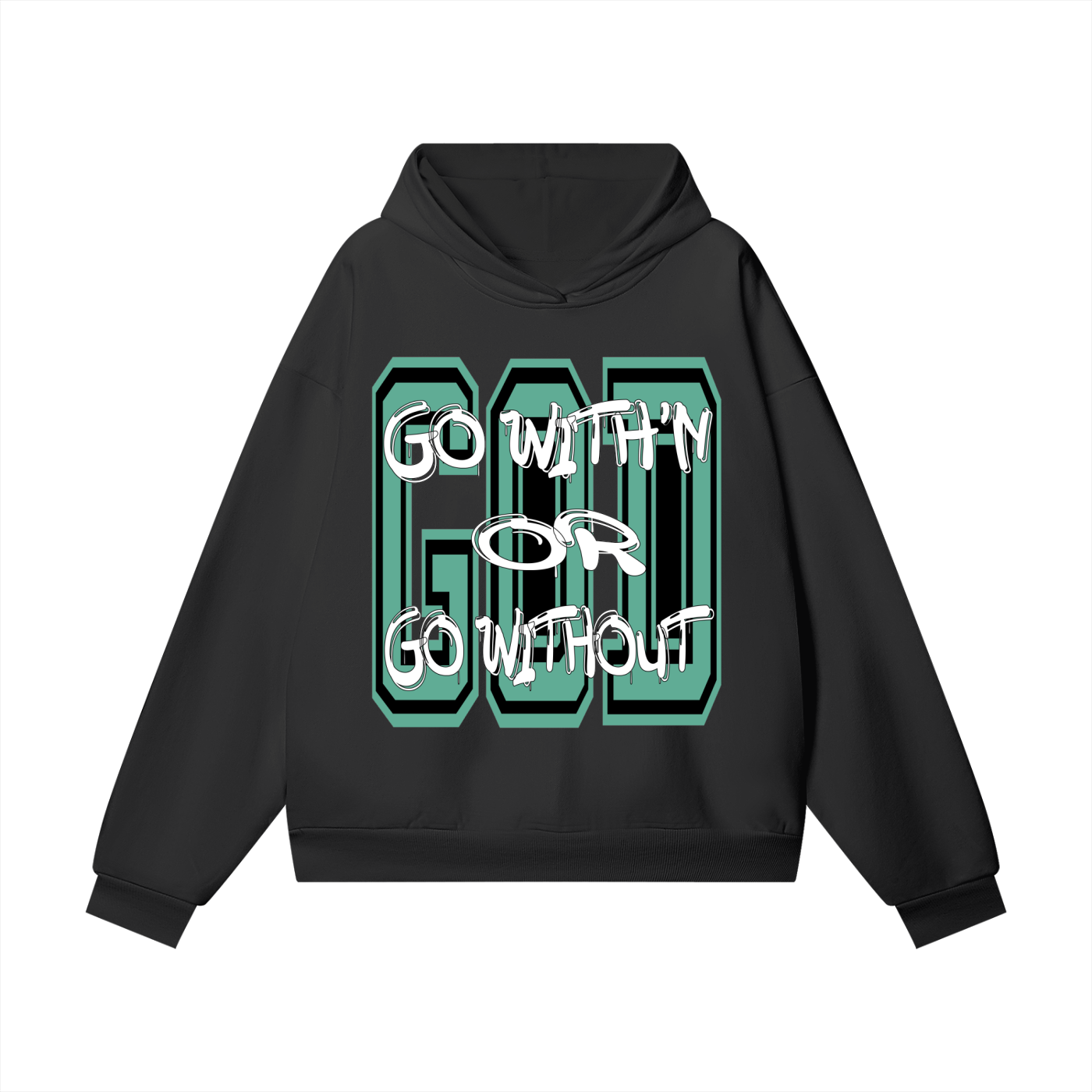 "GO WITH'N" - TEAL - Heavyweight Hidden Pocket Fleece Hoodie