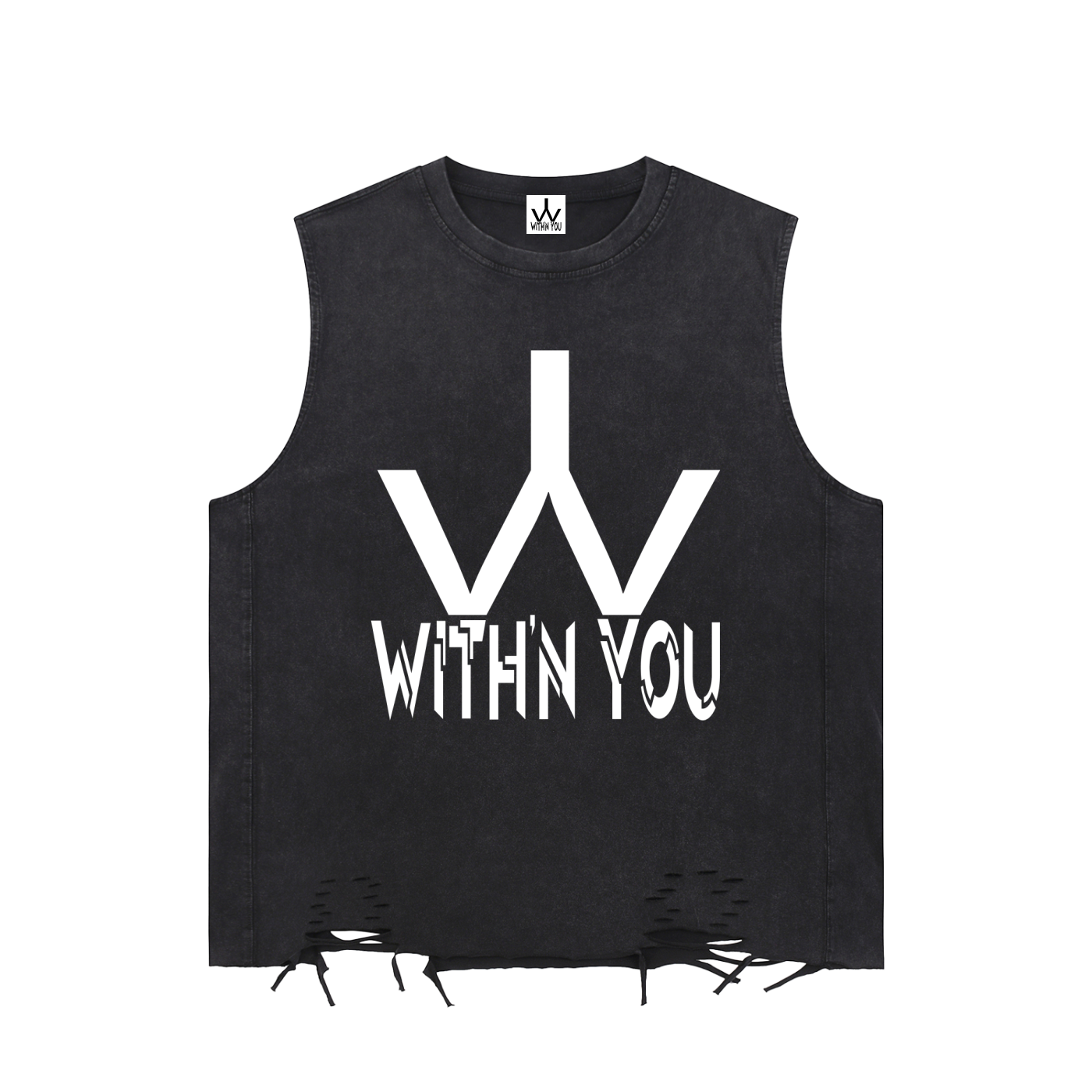 "WITH'N" LOGO - WHITE - Snow Washed Raw-Hem Tank Top