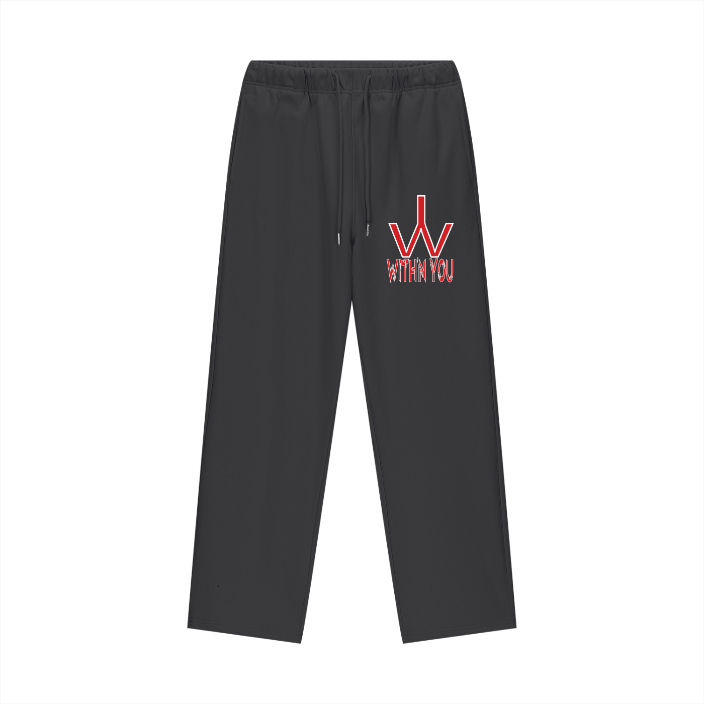 "WITH'N YOU" LOGO - WHITE/RED - Heavyweight Fleece Straight Leg Pants