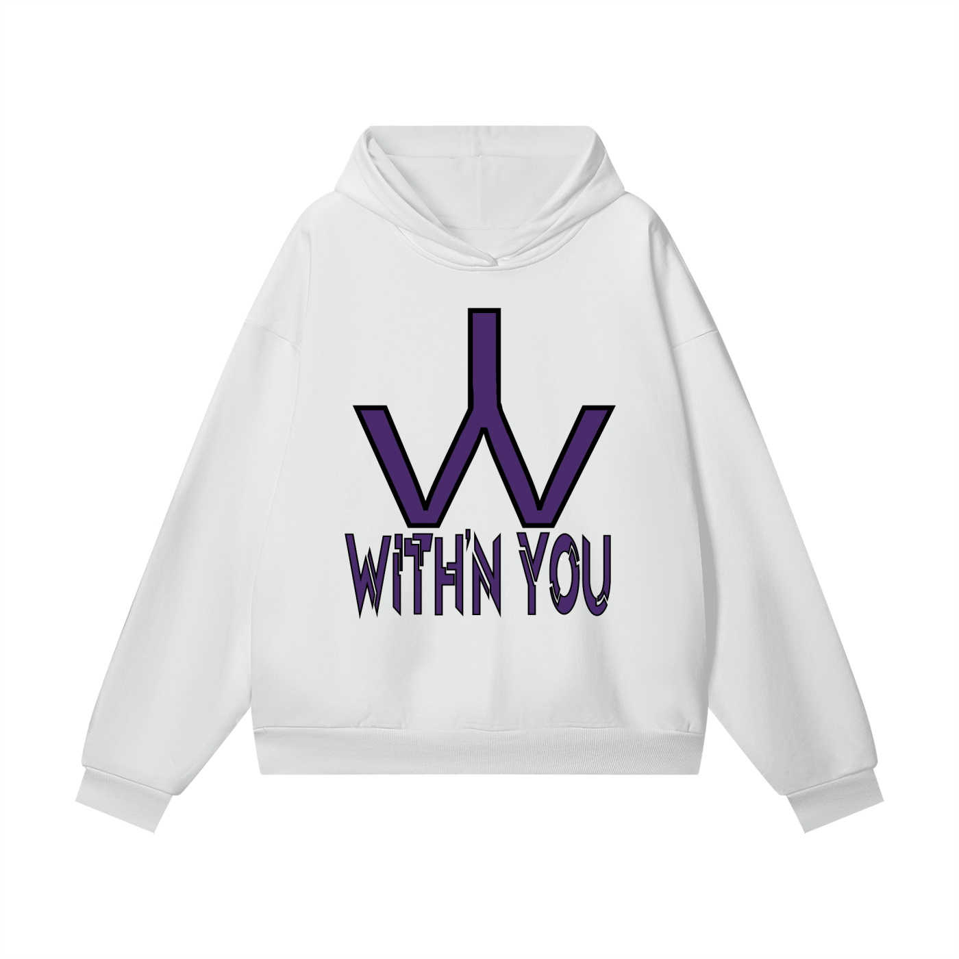 "WITH'N YOU" LOGO - BLACK/PURPLE - Heavyweight Hidden Pocket Fleece Hoodie