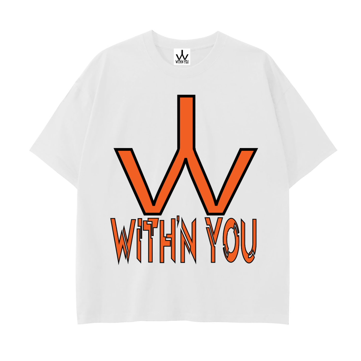 "WITH'N YOU" LOGO - BLACK/ORANGE - Drop Shoulder Cotton T-Shirt