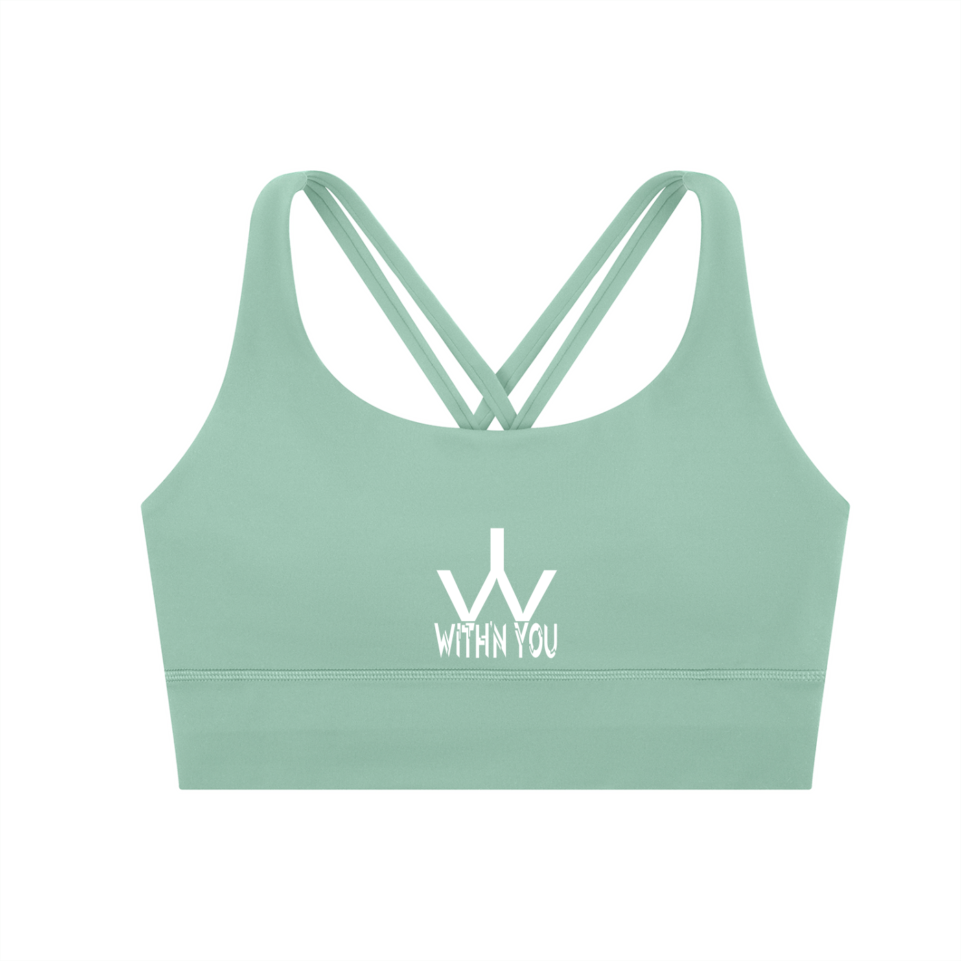 "WITH'N YOU" LOGO - WHITE - Strappy Criss-Cross Sports Bra