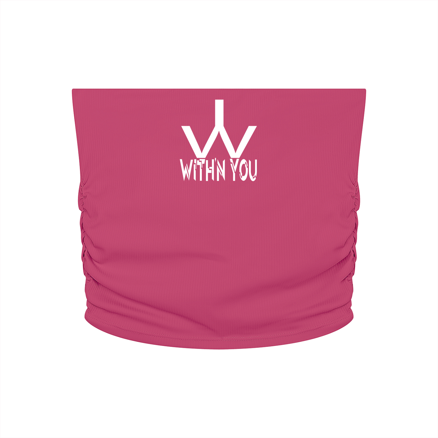 "WITH'N YOU" LOGO - WHITE - Women’s Ruched Cropped Yoga Tube Top