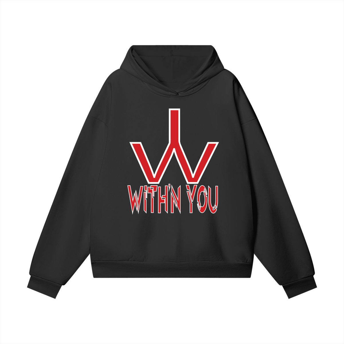 "WITH'N YOU" LOGO - WHITE/RED - Heavyweight Hidden Pocket Fleece Hoodie