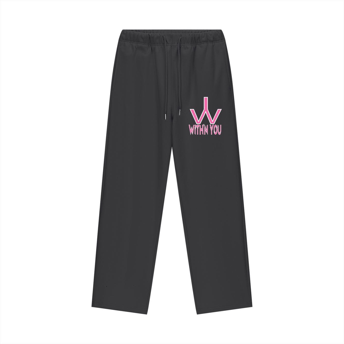 "WITH'N YOU" LOGO - WHITE/PINK - Heavyweight Fleece Straight Leg Pants