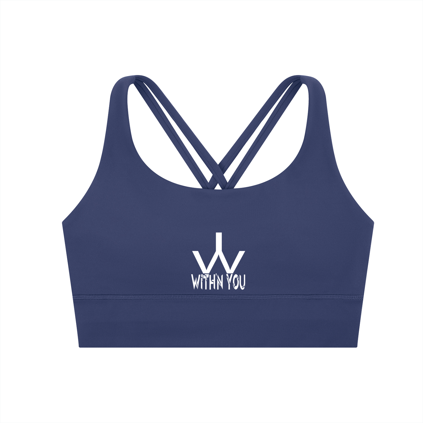 "WITH'N YOU" LOGO - WHITE - Strappy Criss-Cross Sports Bra